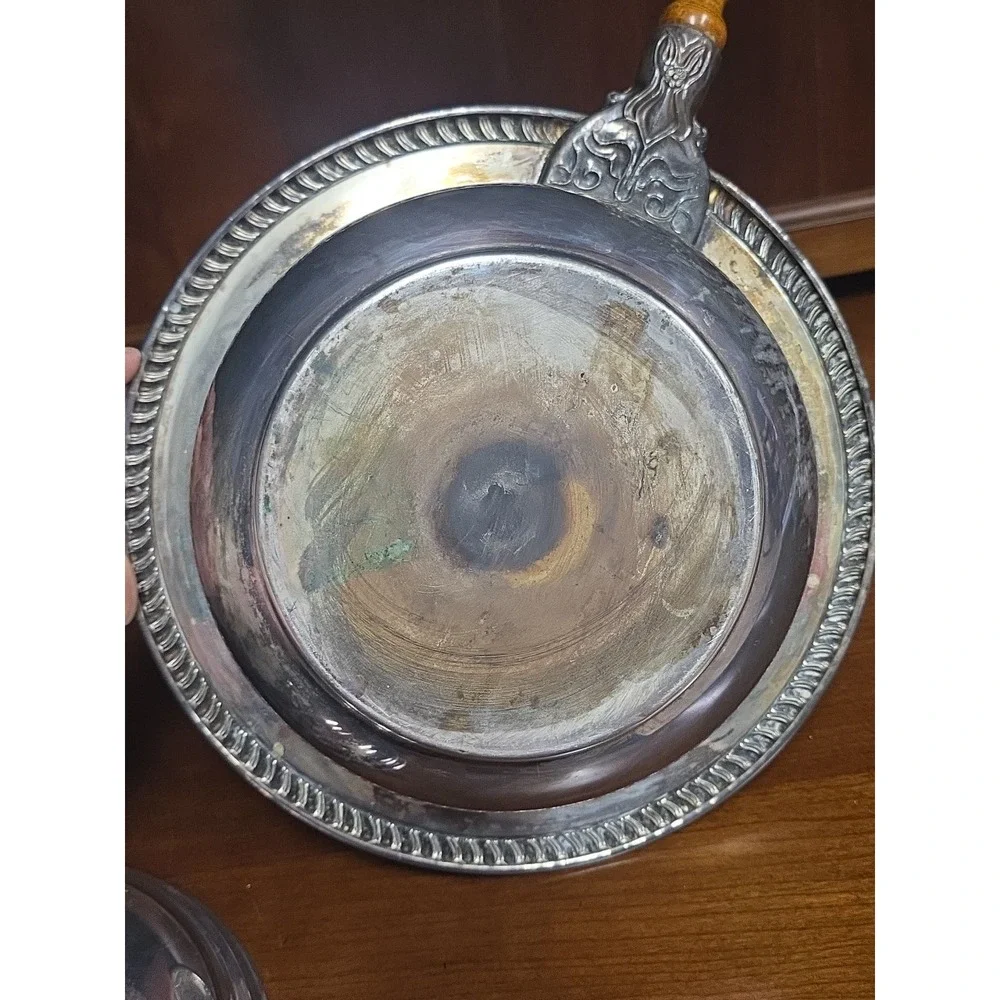 Silver Plate‎ Wood Handle Chafing Pan Dish Set With Lid